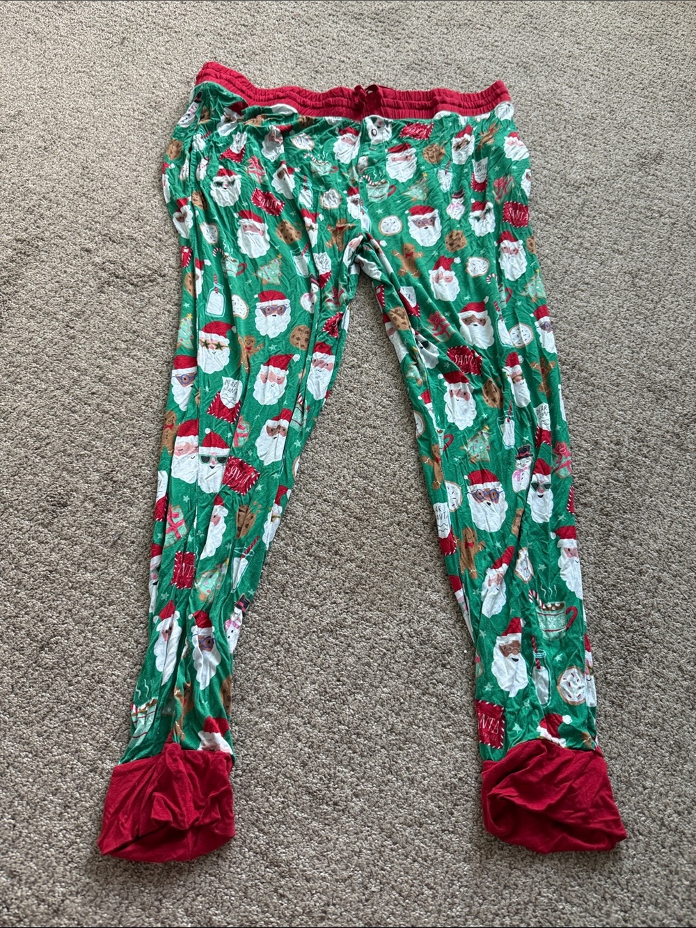 Little Sleepies Green Santa Print Women's Pajama Pants with Red Accents